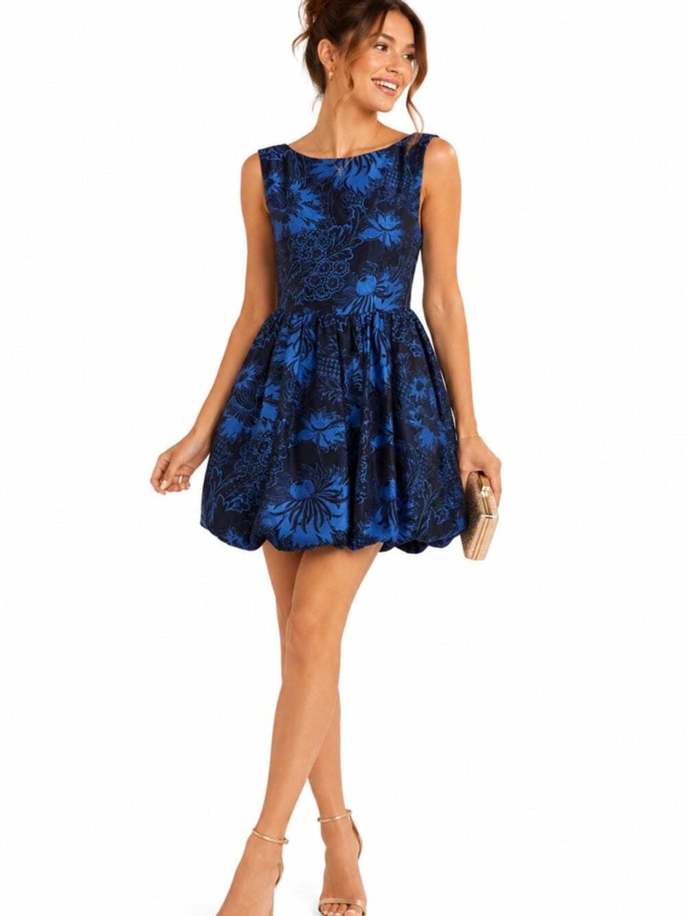 Alice Olivia Bubble Hem Mini Dress Women 2 Blue Black Sleeveless Designer Party